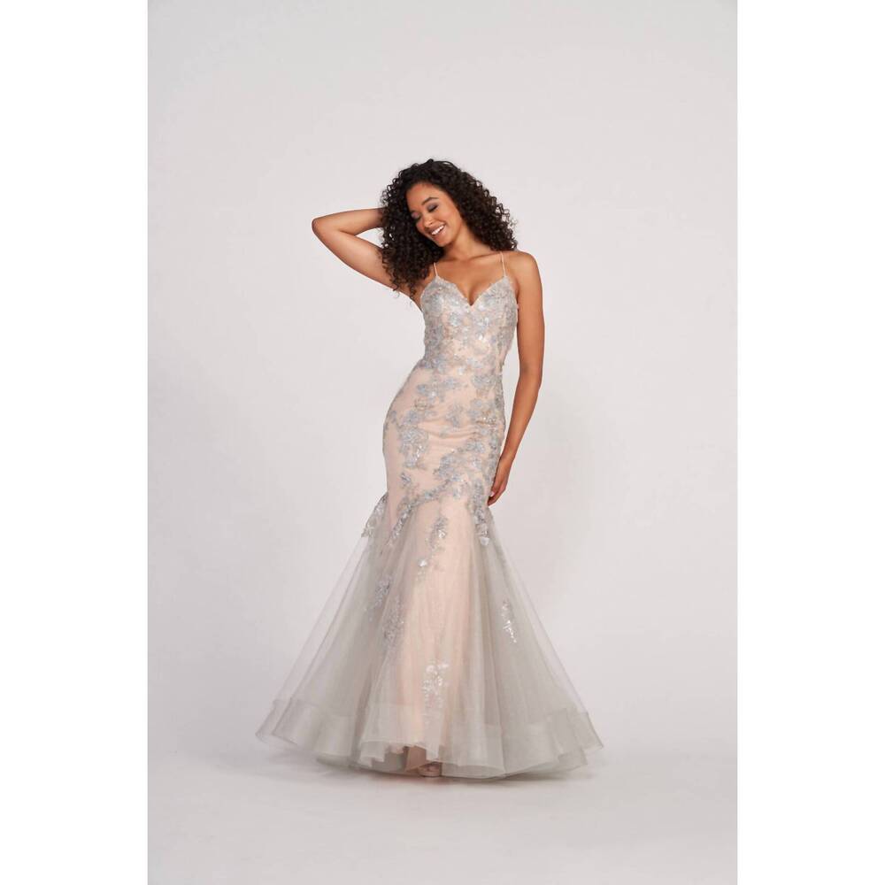 NEW NYMF BY COLLETTE mermaid sweetheart prom dress in silver nude